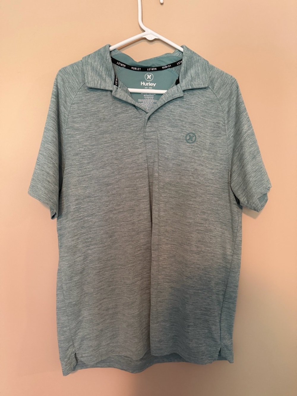 💰Hurley Men's Heathered Teal Short Sleeve Polo